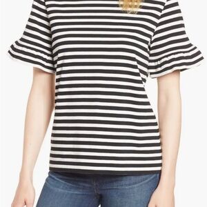 JCREW Ruffle Sleeve Tee In Black Cream